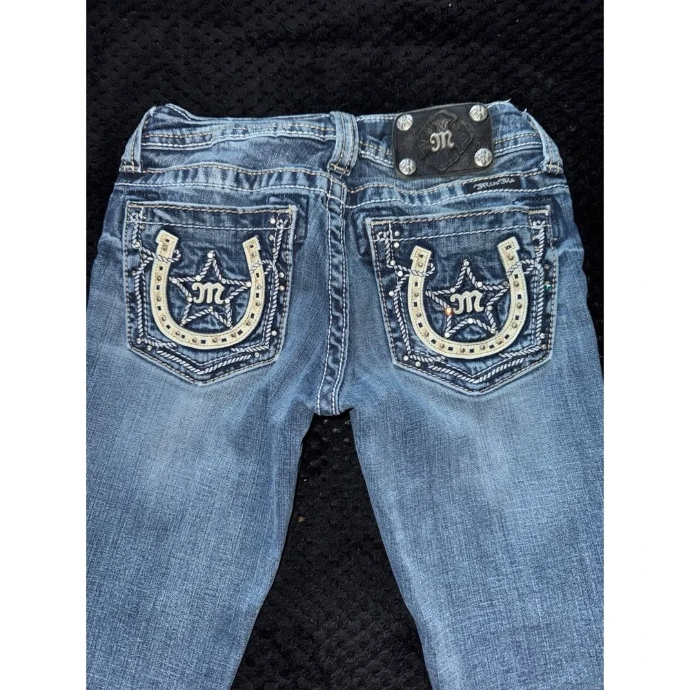 Miss Me Women's Boot Embellish Blue Denim Low Rise Medium Wash Size 25 - Picture 7 of 12